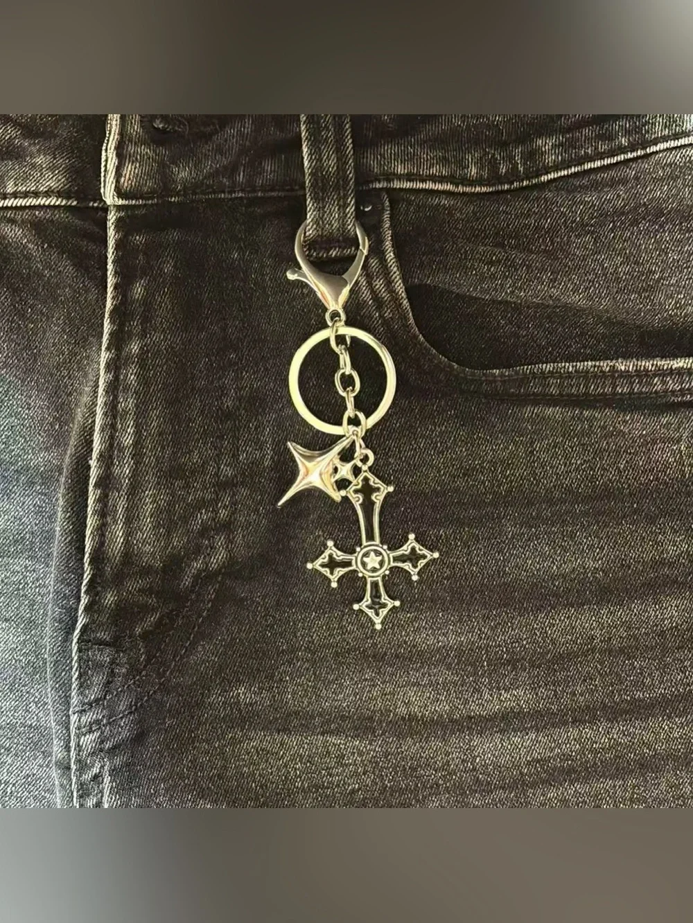 Cross Star Keychain Charm for Men Women Car Keychain Key Ring Bag Charm
